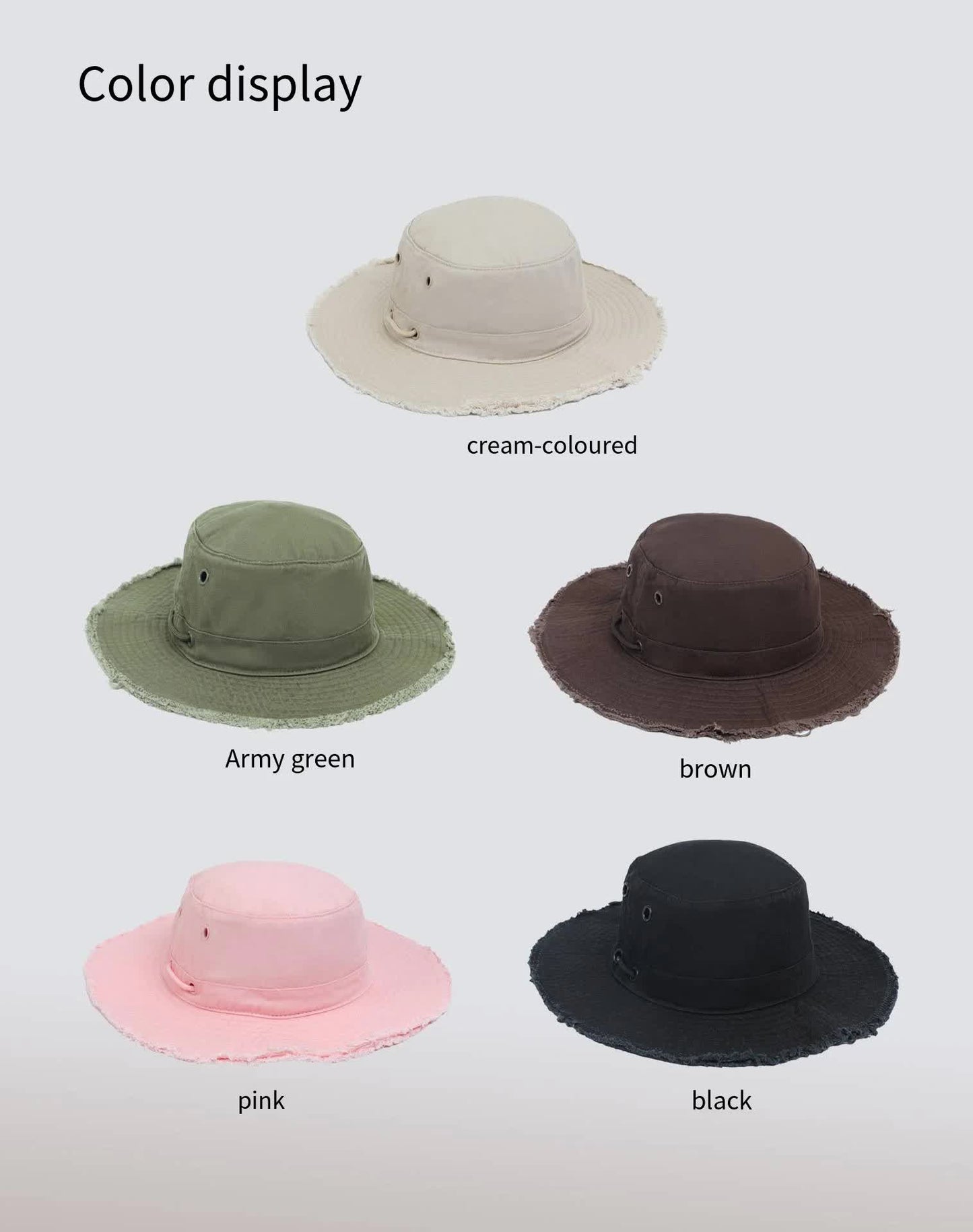 Coffee Packable Cotton Bucket Hat - Folds into Wearable Pouch | Frayed Edge Sun Hat with Chin Strap