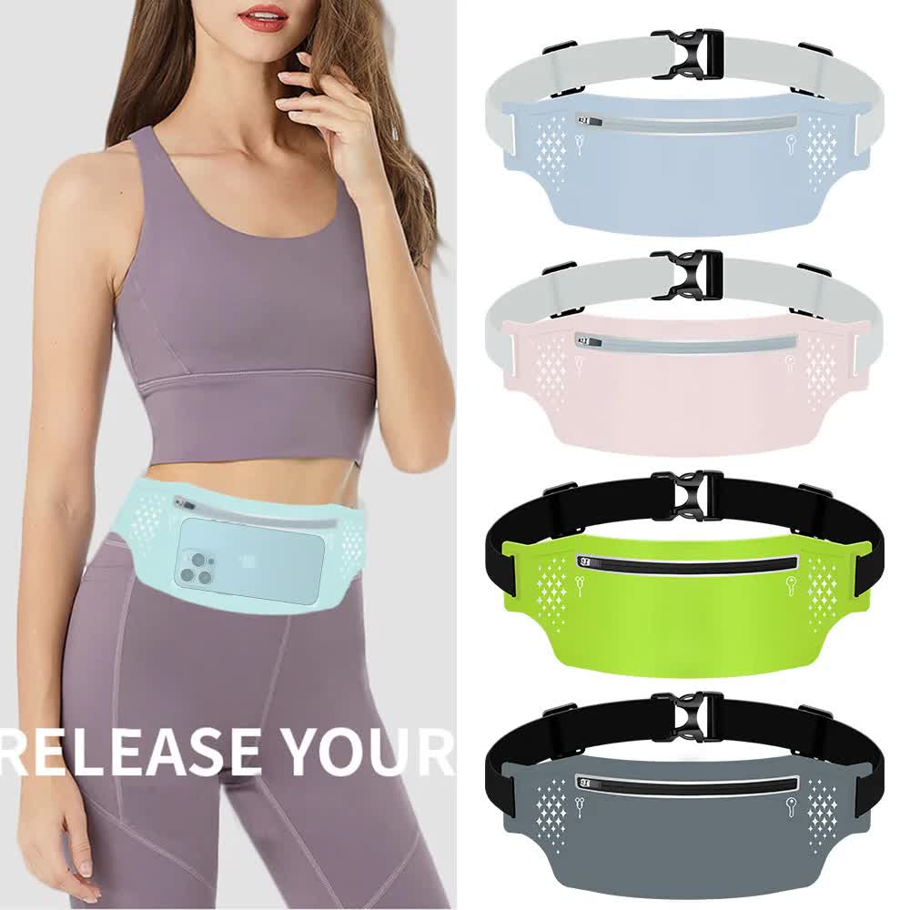 2 Pcs Grey Lightweight Women's Running Waist Bag - Splash-Proof Fitness Belt with Stretchable Phone Storage