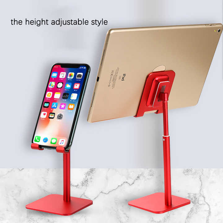 Black Adjustable Aluminum Alloy Phone and Tablet Stand - Telescopic Desktop Holder for Live Streaming and Hands-Free Use