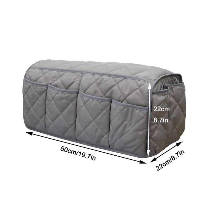 2 Pcs Black Quilted Sofa Armrest Organizer Caddy - Multi-Pocket Remote Control Holder Bag