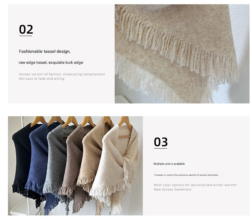 Grey Elegant Knit Scarf Shawl with Tassels - Versatile Warm Wrap (65cm x 175cm)
