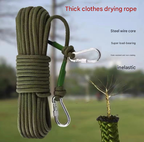 White With Wire Core Heavy Duty Adjustable Clothesline Set (4 Pack) - 15m Steel Wire Core Nylon Rope with Hooks for Outdoor & Camping