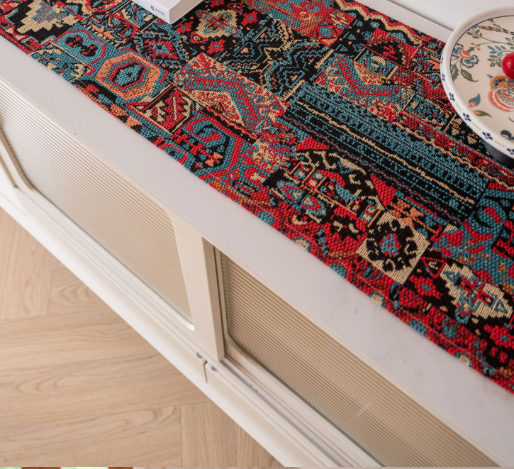 Two Orioles in Jacquard Rice 33-180cm Elegant Geometric Jacquard Table Runner with Tassels - Modern Dining & Coffee Table Decor