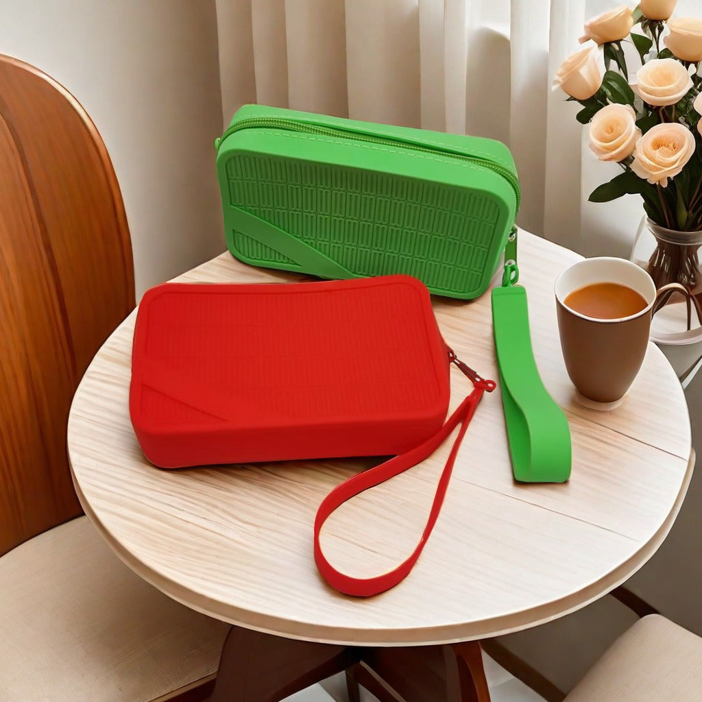 White Silicone Zipper Storage Pouch - Stylish Multi-Purpose Organizer with Wrist Strap