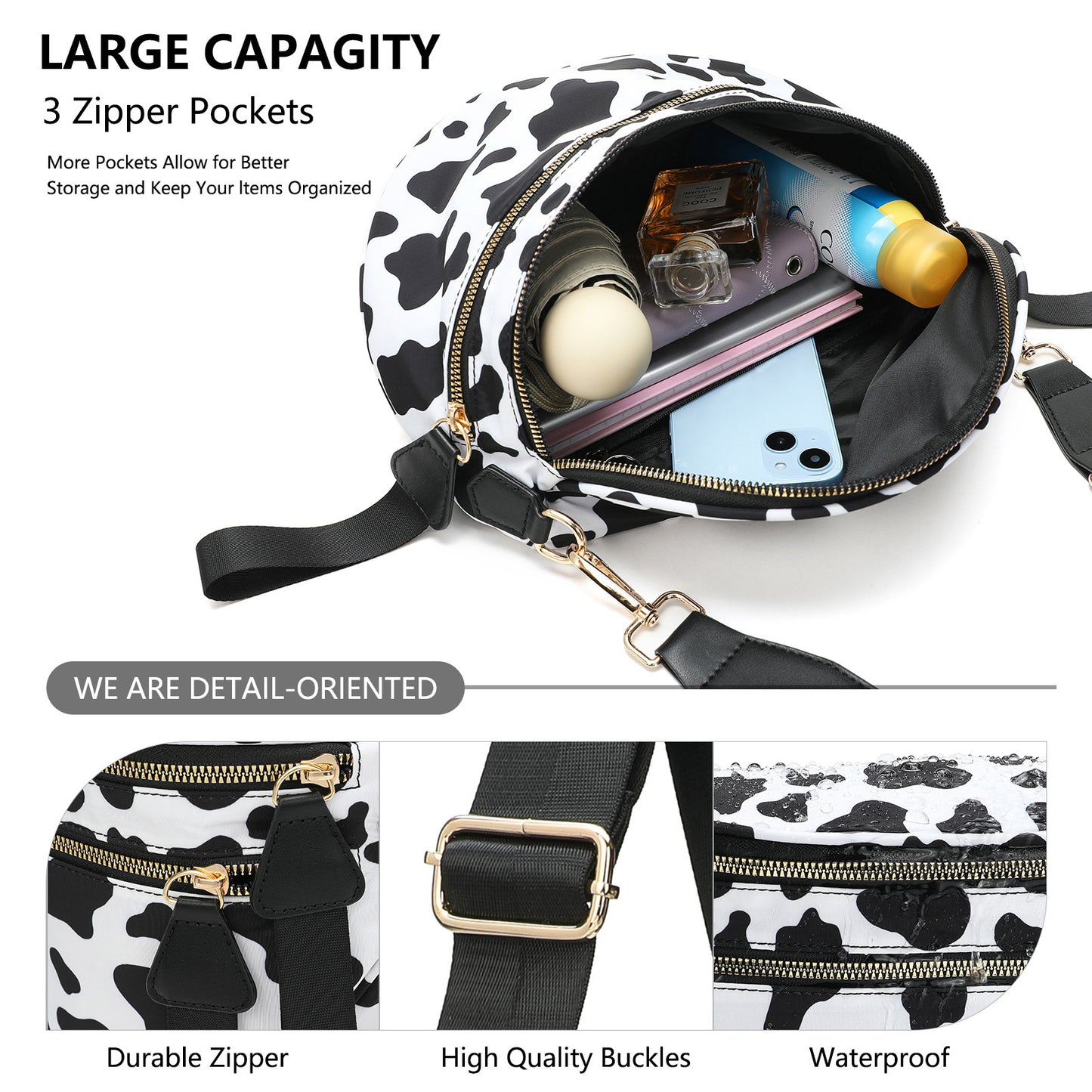 Oxford Cloth Crossbody Bag,Large Capacity Shell-Shaped Fanny Pack with Adjustable Strap(Pink and white plaid)