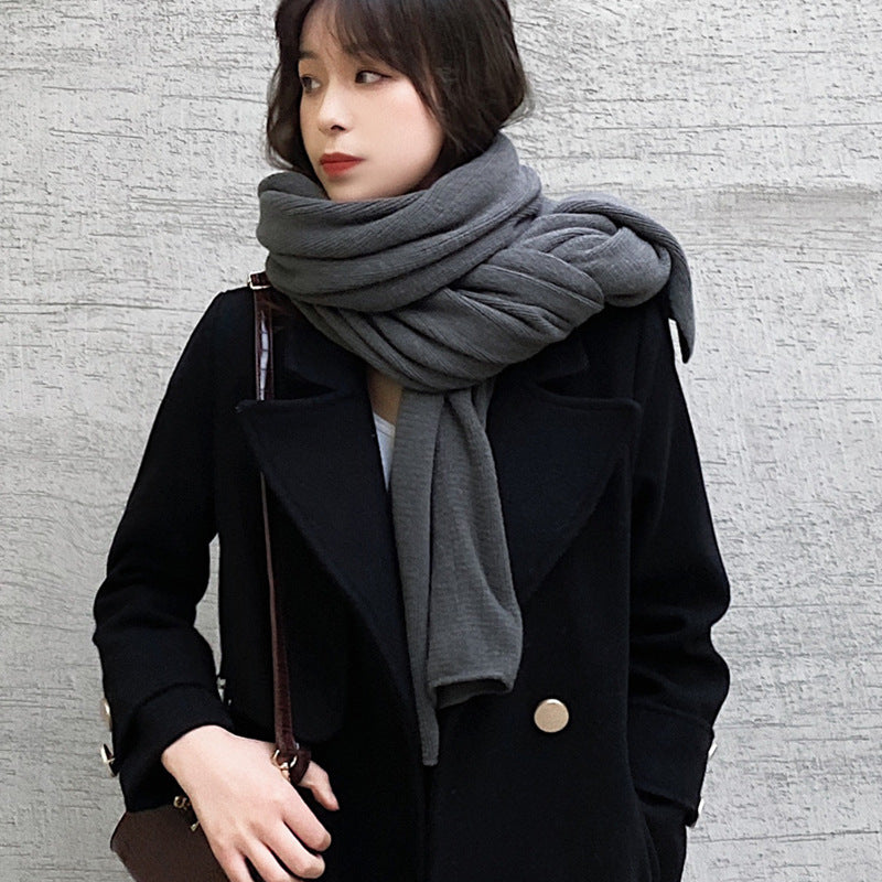 Black Imitation Cashmere Solid Scarf - Warm Winter Shawl for Men and Women