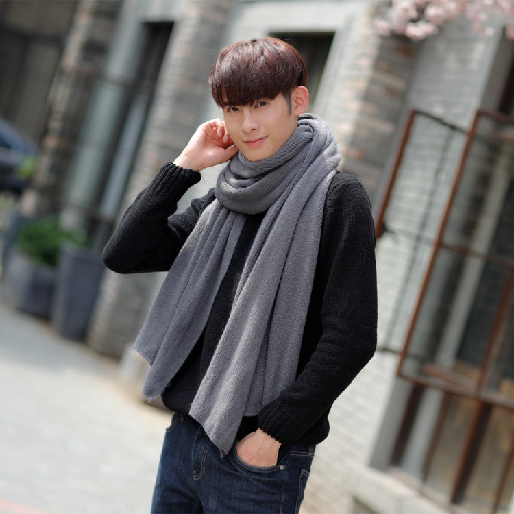 Dark gray Imitation Cashmere Solid Scarf - Warm Winter Shawl for Men and Women