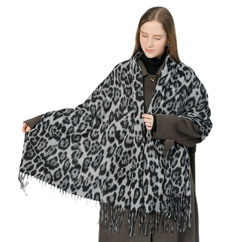 Stylish Animal Print Scarf - Warm Fall/Winter Shawl with Tassels, Imitation Cashmere(Rose pink)