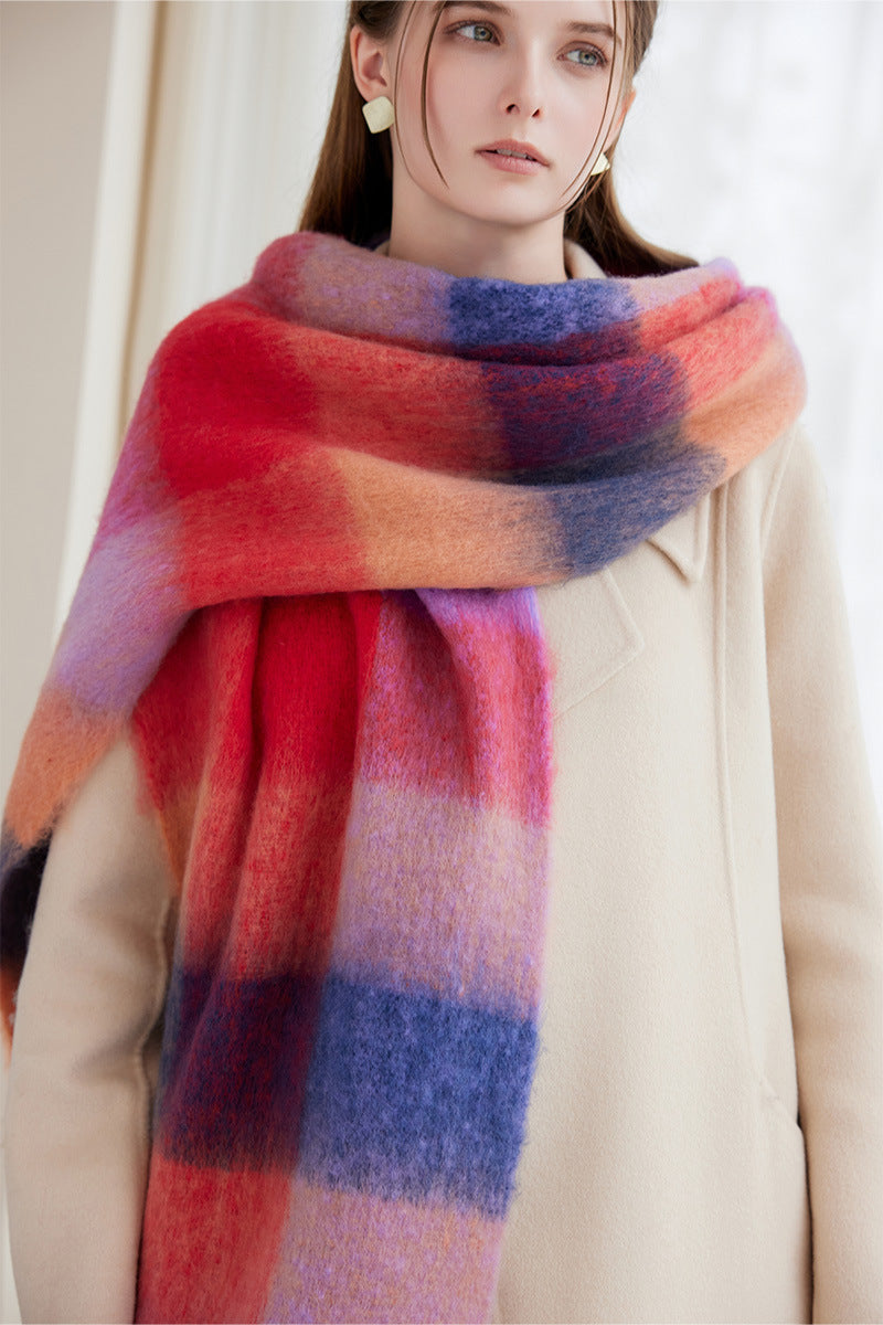 Winter Luxe Warm Oversized Scarf-Cozy Thick Plaid Wrap, European Chic Style(Yellow pink)