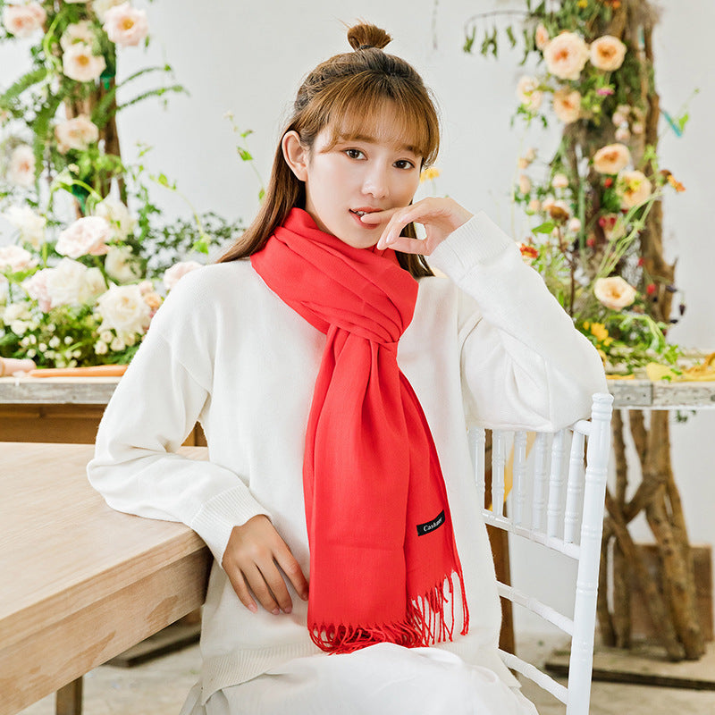 2pc Luxe Soft Imitation Cashmere Scarf - Warm Solid Tone Shawl with Elegant Fringe(Pure black)