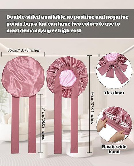 Luxury Double-Sided Satin Bonnet with Elastic Band(Black + brown lining)