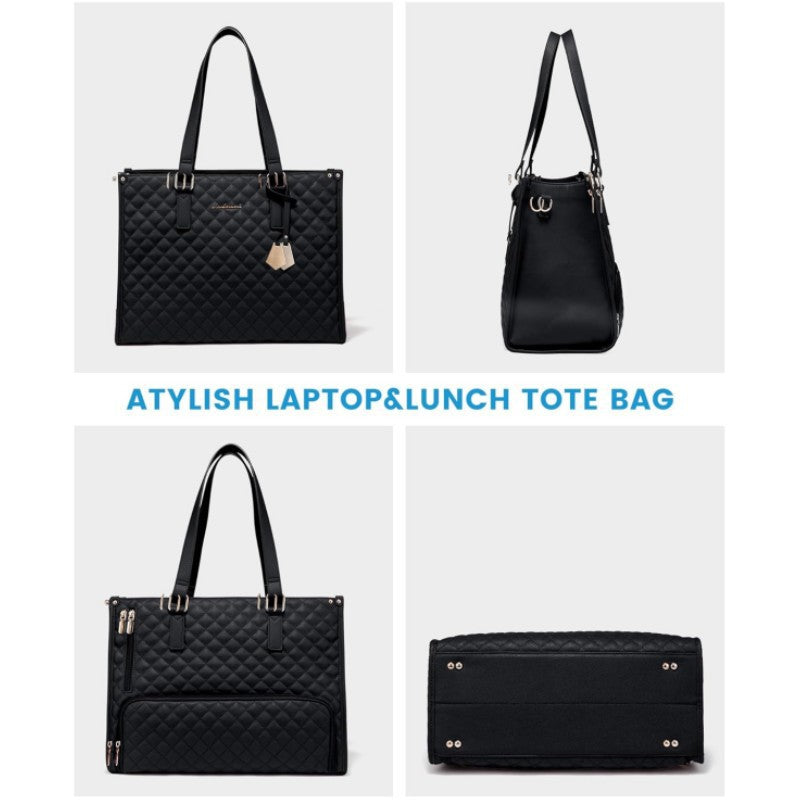 Stylish Quilted Laptop & Lunch Tote Bag , Water-Resistant with Insulated Compartment & Clutch(Khaki)