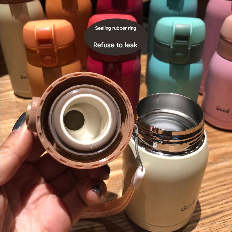 Good Luck" Mini Stainless Steel Thermos Flask - 350ml Leakproof Insulated Bottle with Pop-Up Lid & Strap(yellow)"
