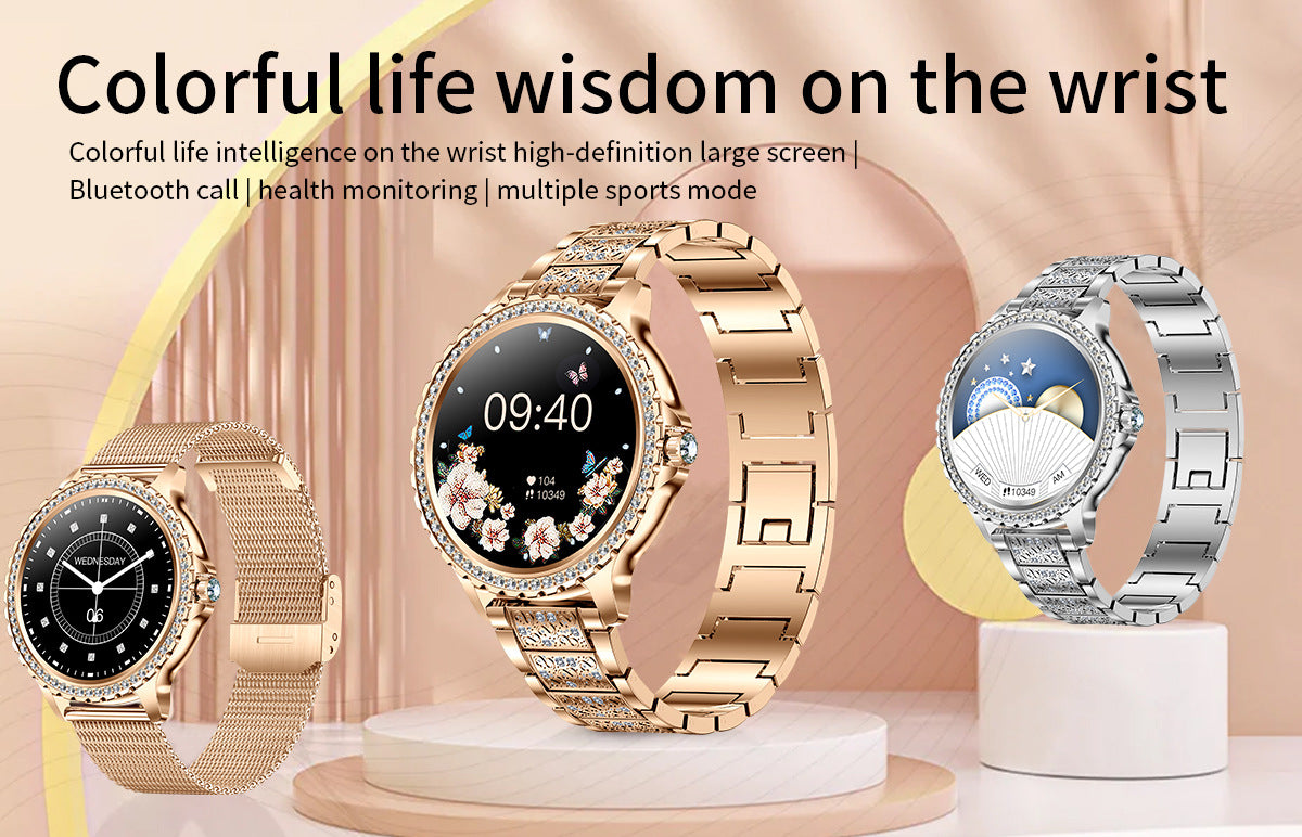 Elegant Women's Smartwatch,HD Touchscreen, Bluetooth Calls, Health Monitoring(Black Thin Steel Strip)