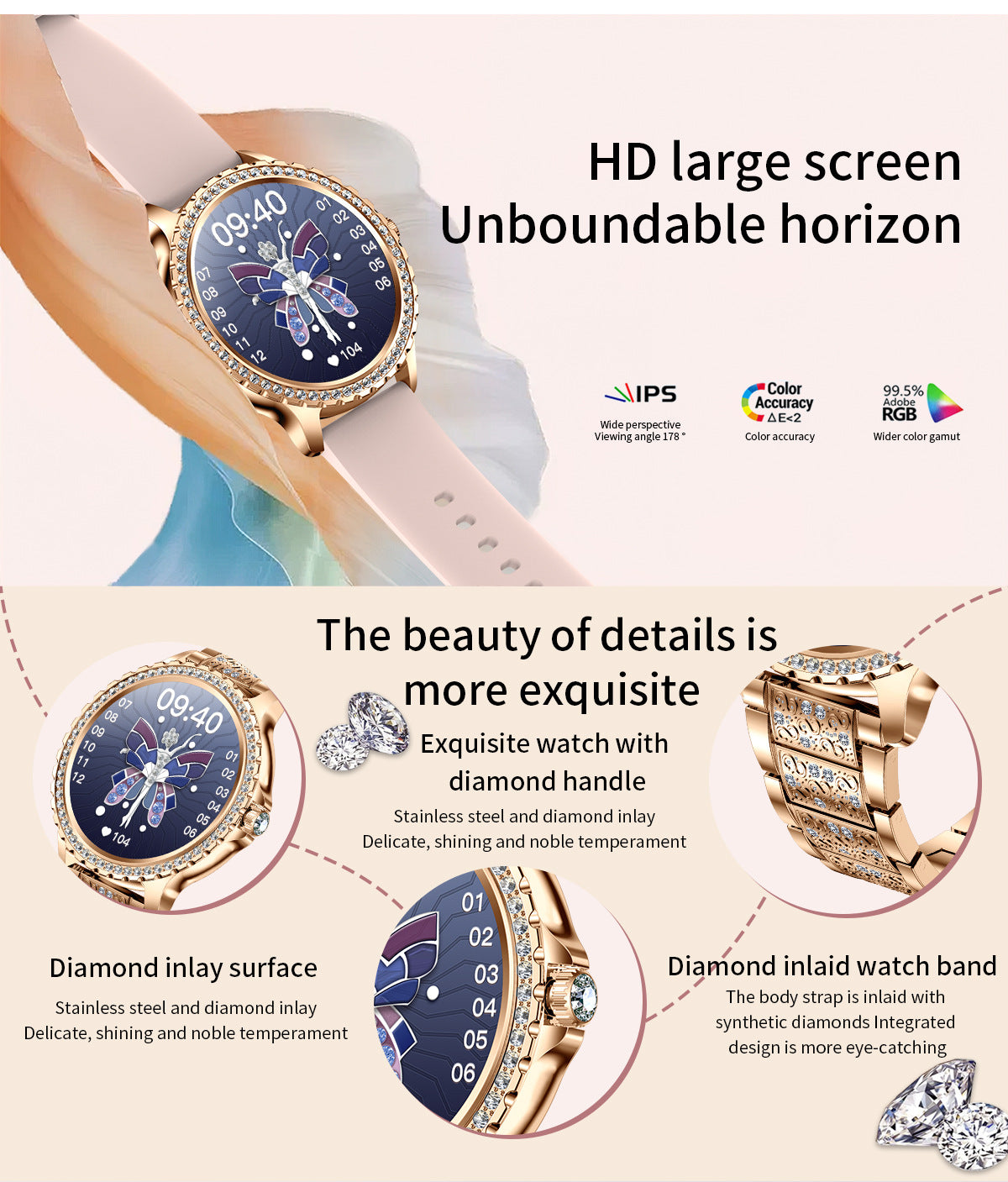 Elegant Women's Smartwatch,HD Touchscreen, Bluetooth Calls, Health Monitoring(Black Thin Steel Strip)
