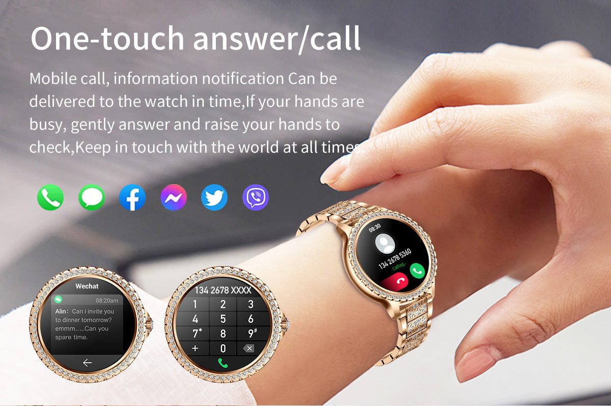 Elegant Women's Smartwatch,HD Touchscreen, Bluetooth Calls, Health Monitoring(Black Thin Steel Strip)