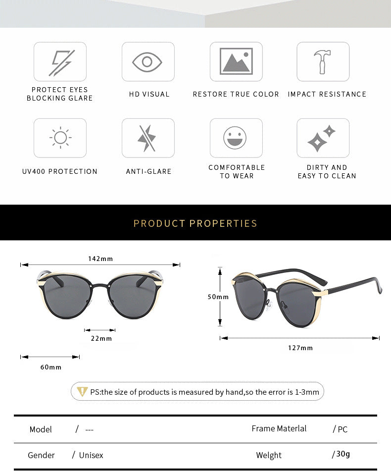 2-pcs Blue Elegant Women's Cat Eye Sunglasses - Anti-Glare, Lightweight Frame