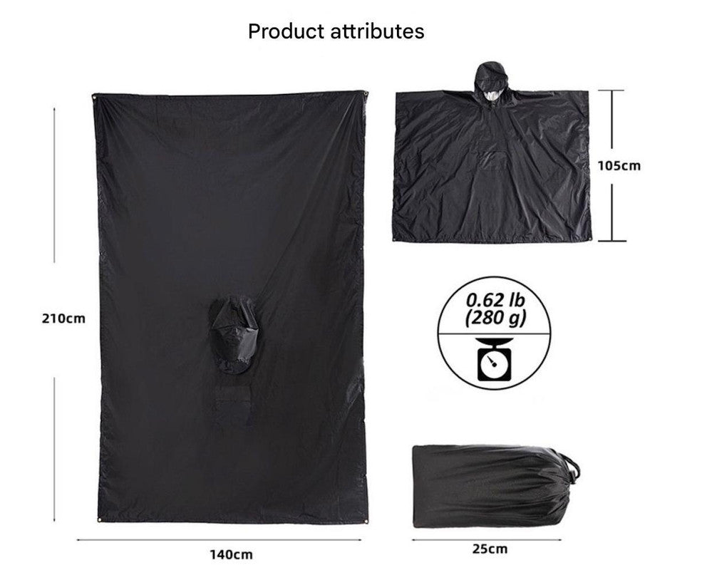 Grey Portable Outdoor Camping Poncho - Can be used as Raincoat, Tarp, Ground Cover