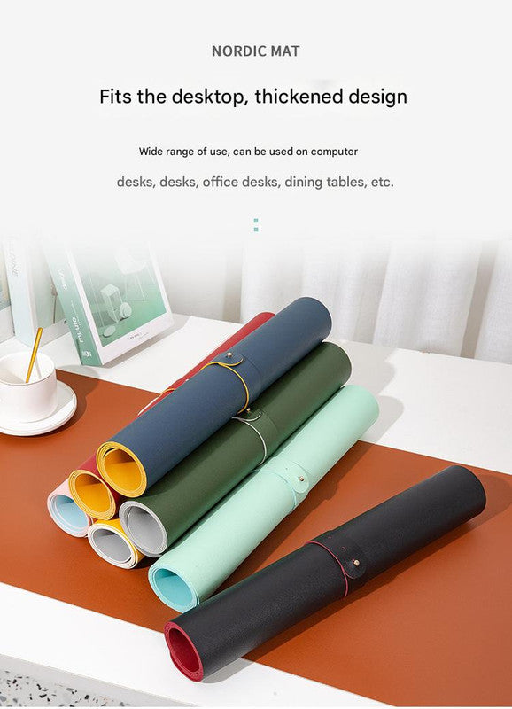 Wine red/yellow Extra-Large Leather Table Mat for Study & Work - Pad for Students & Office Use (100x50cm)