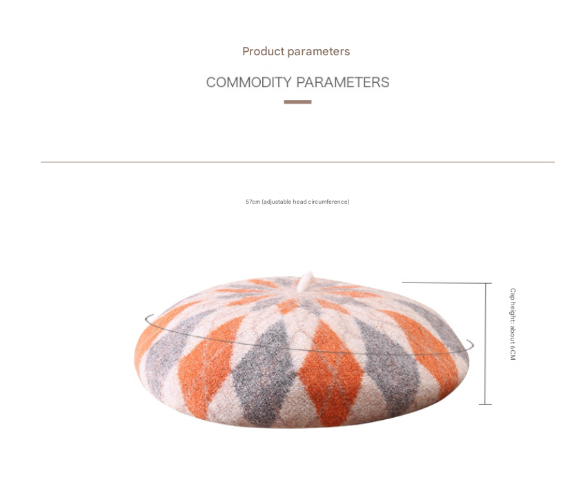 Diamond Colorblock Wool Beret - Stylish Plaid Painter Hat, Warm and Soft - (Orange)