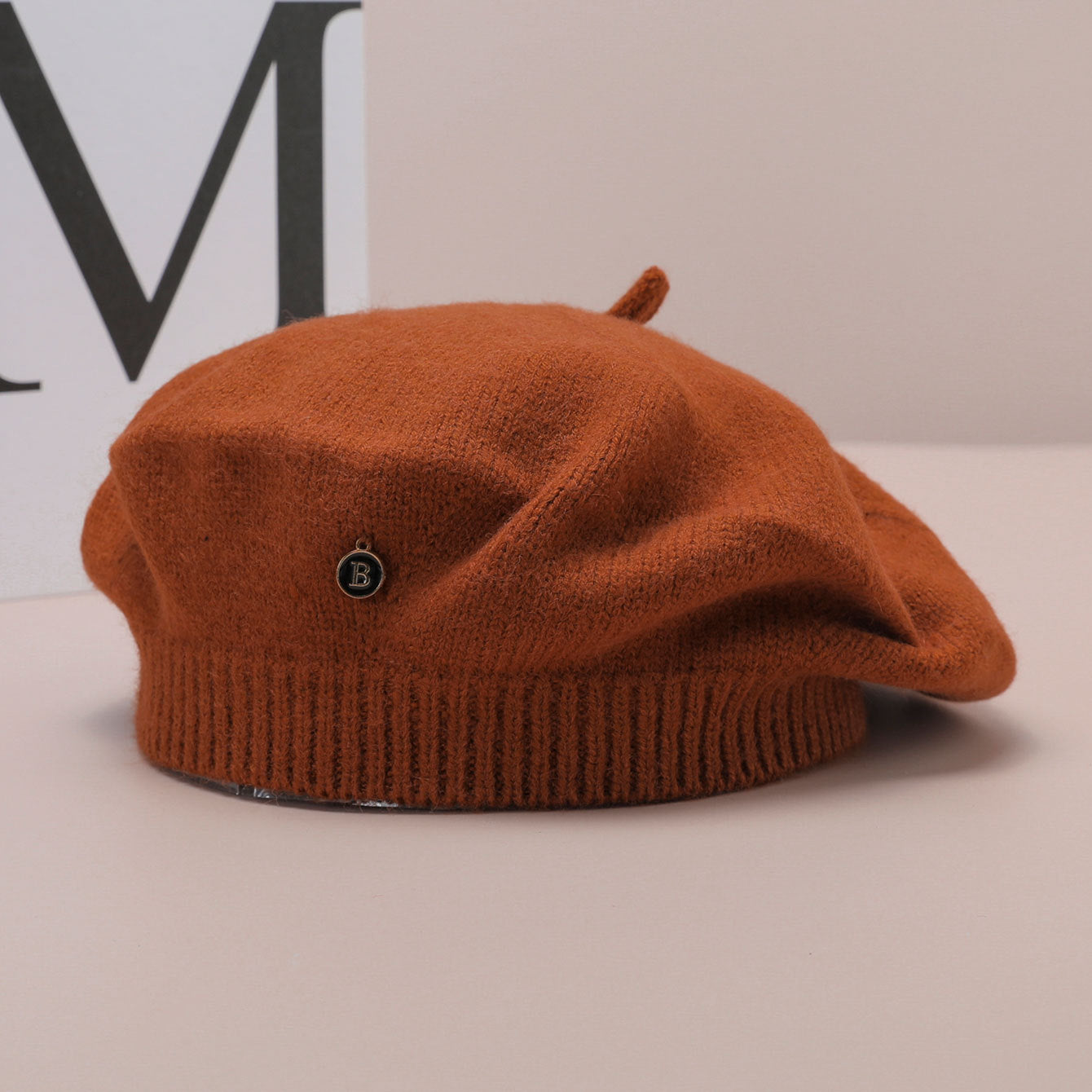 Brown Vintage Inspired Knitted Beret - Stretchy & Comfortable Wool Blend Cap