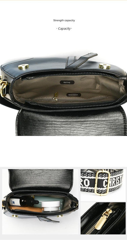 Pink Chic Saddle Crossbody Bag with Wide Guitar Strap - PU Leather