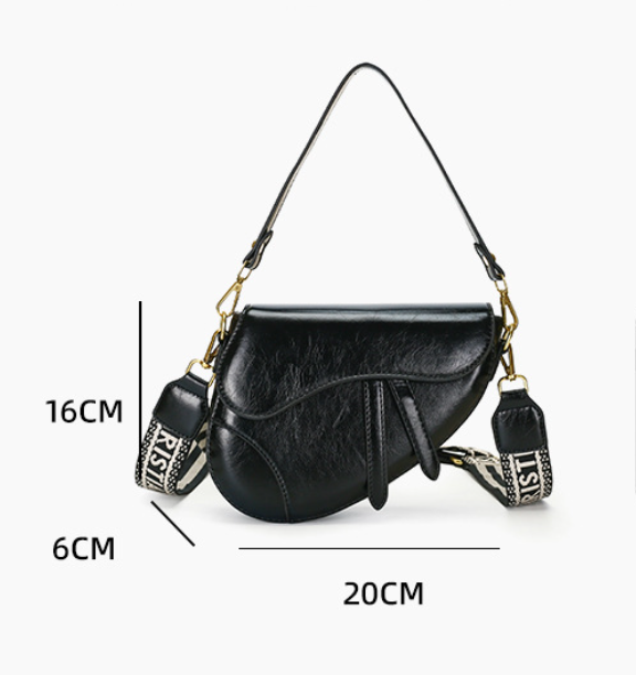 Gray Chic Saddle Crossbody Bag with Wide Guitar Strap - PU Leather