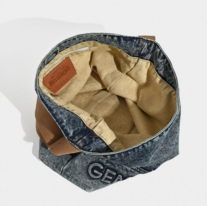 Washed Denim Tote Bag - Large Capacity Shoulder & Crossbody