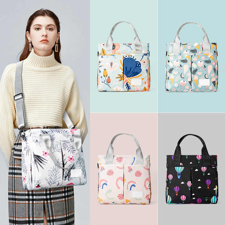 Grey Versatile Nappy Bag Tote - Lightweight Diaper Bag with Insulated Pocket & Crossbody Strap