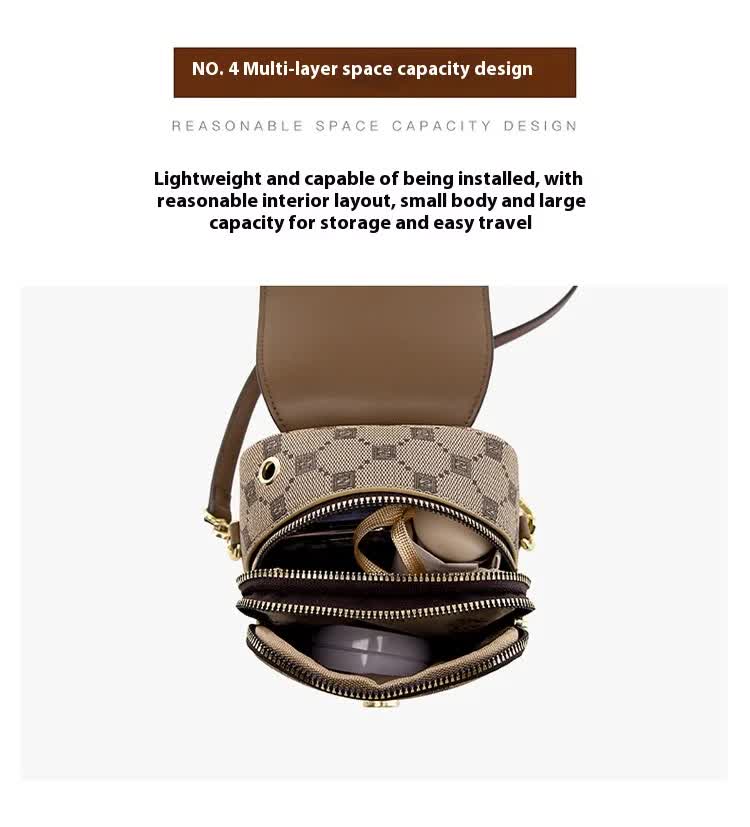 Brown and Black Chic Checkered Mini Crossbody Phone Purse - PU Leather Vertical Shoulder Bag with Headphone Port