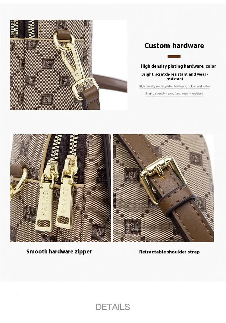 Brown and Black Chic Diamond Mini Crossbody Phone Purse - PU Leather Vertical Shoulder Bag with Headphone Port