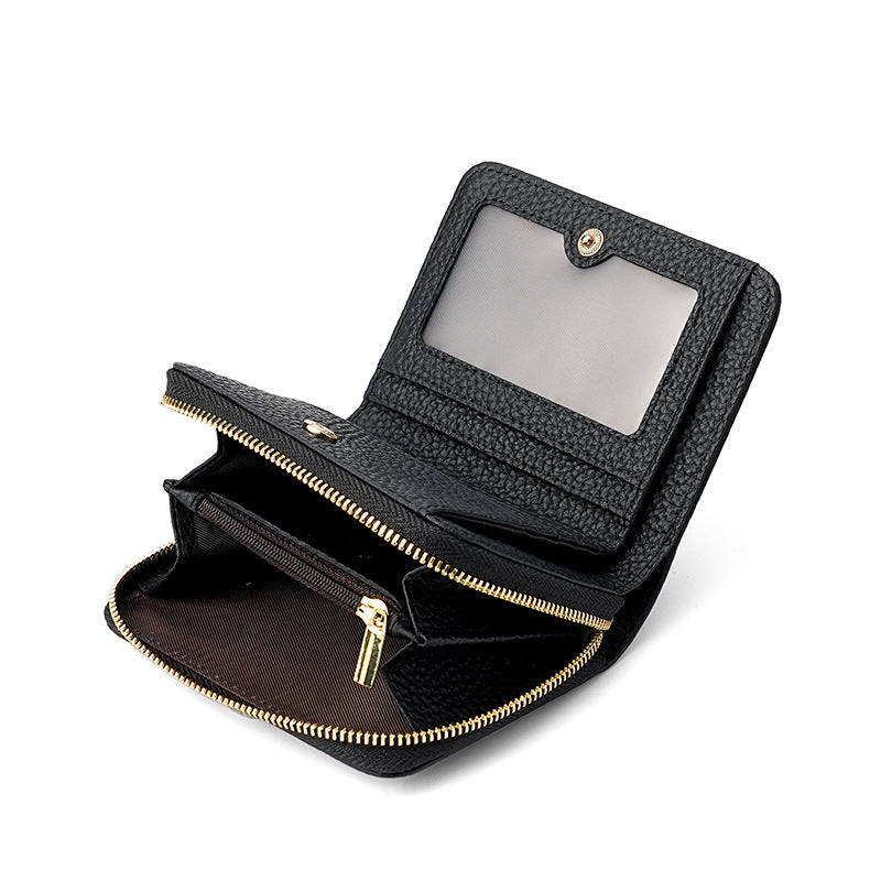 Pink Compact RFID Genuine Leather Wallet for Women - Secure Zipper Card Holder & Coin Purse