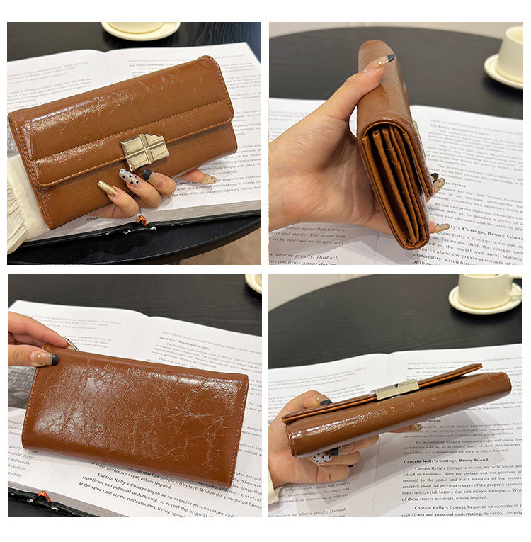Black Elegant Women's RFID Blocking Long Wallet - PU Leather Clutch Purse with Clasp