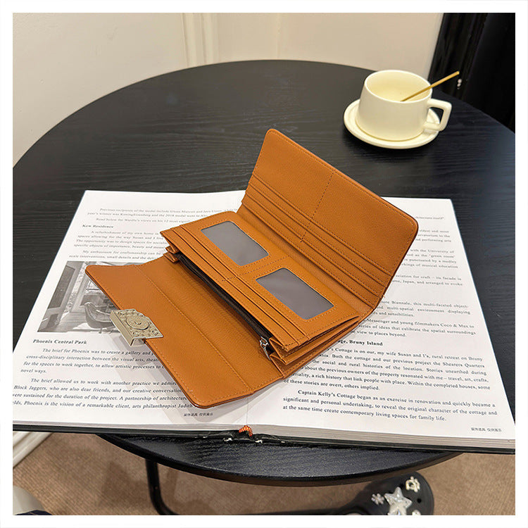 Black Elegant Women's RFID Blocking Long Wallet - PU Leather Clutch Purse with Clasp