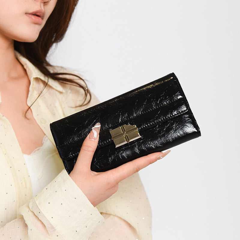 Red Elegant Women's RFID Blocking Long Wallet - PU Leather Clutch Purse with Clasp