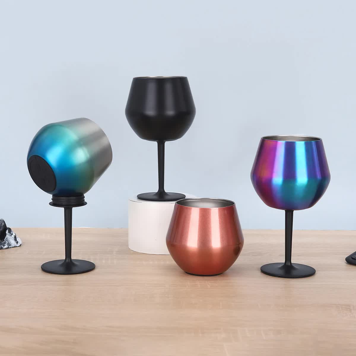 2 Pcs White Detachable Stainless Steel Wine Glass - 14oz (420ml) Portable Stemmed Goblet for Outdoors & Travel