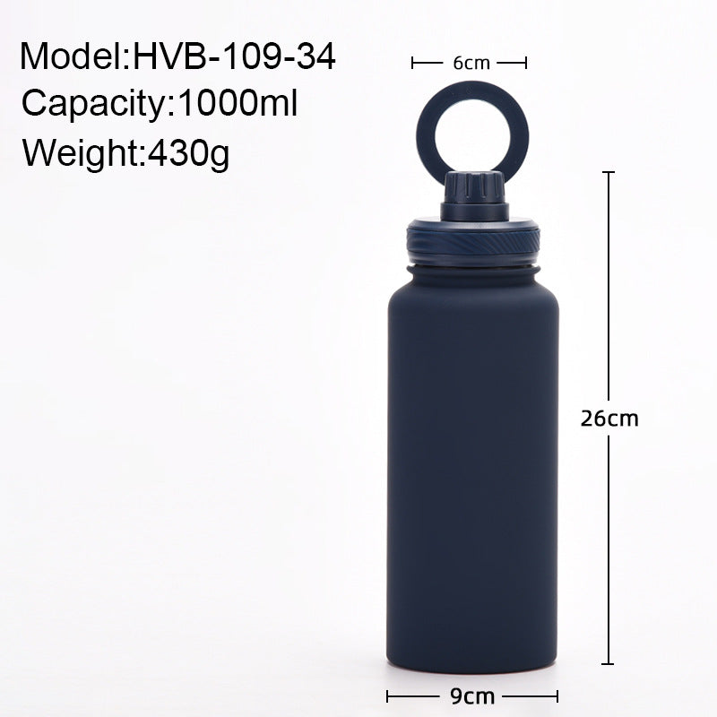 White 1L Stainless Steel Water Bottle with Magnetic Phone Holder Lid - Portable Hydration & Hands-Free Stand