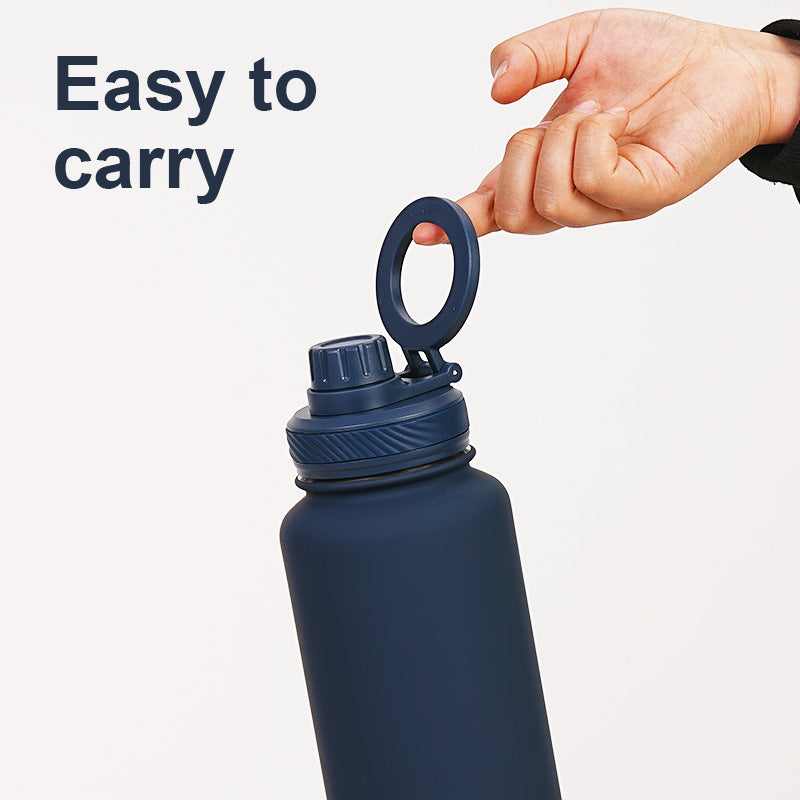 Purple 1L Stainless Steel Water Bottle with Magnetic Phone Holder Lid - Portable Hydration & Hands-Free Stand