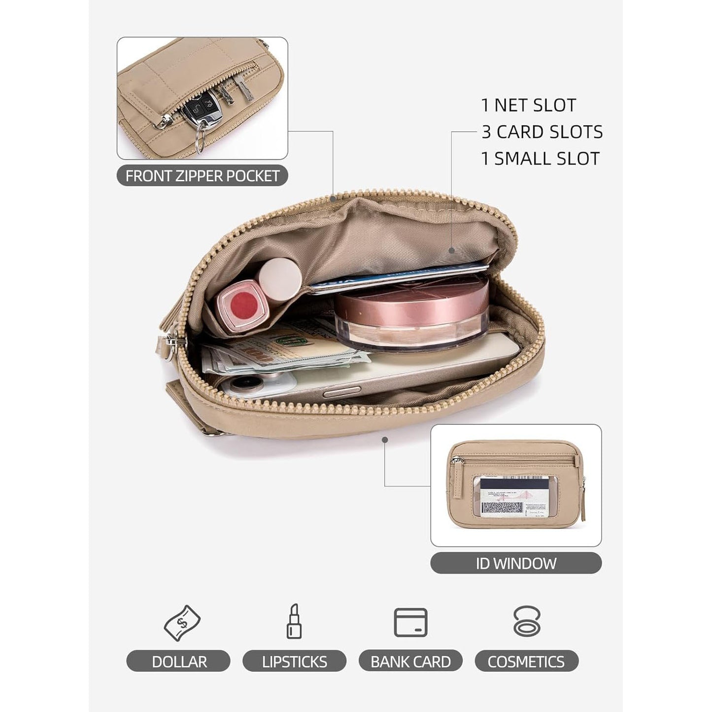 Black RFID Blocking Nylon Wristlet Clutch Wallet - Compact Waterproof Pouch with Card Slots & ID Window