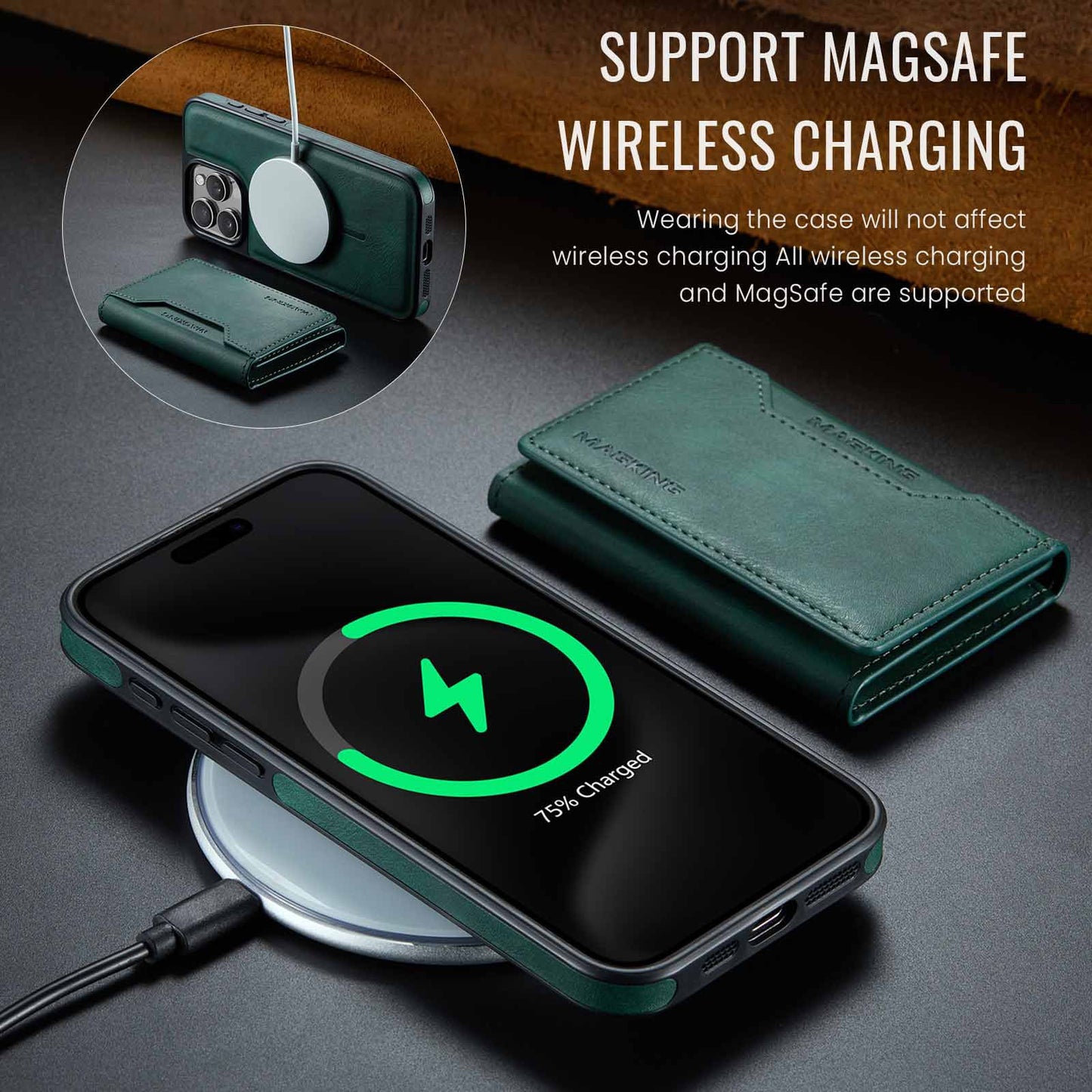 Brown Premium MagSafe Wallet Case for iPhone 16 Pro - Detachable PU Leather Magnetic Card Holder