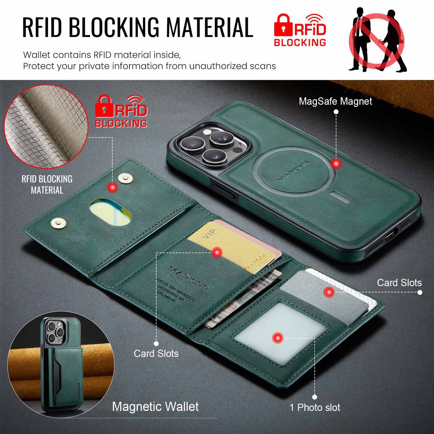 Coffee Premium MagSafe Wallet Case for iPhone 16 Pro - Detachable PU Leather Magnetic Card Holder
