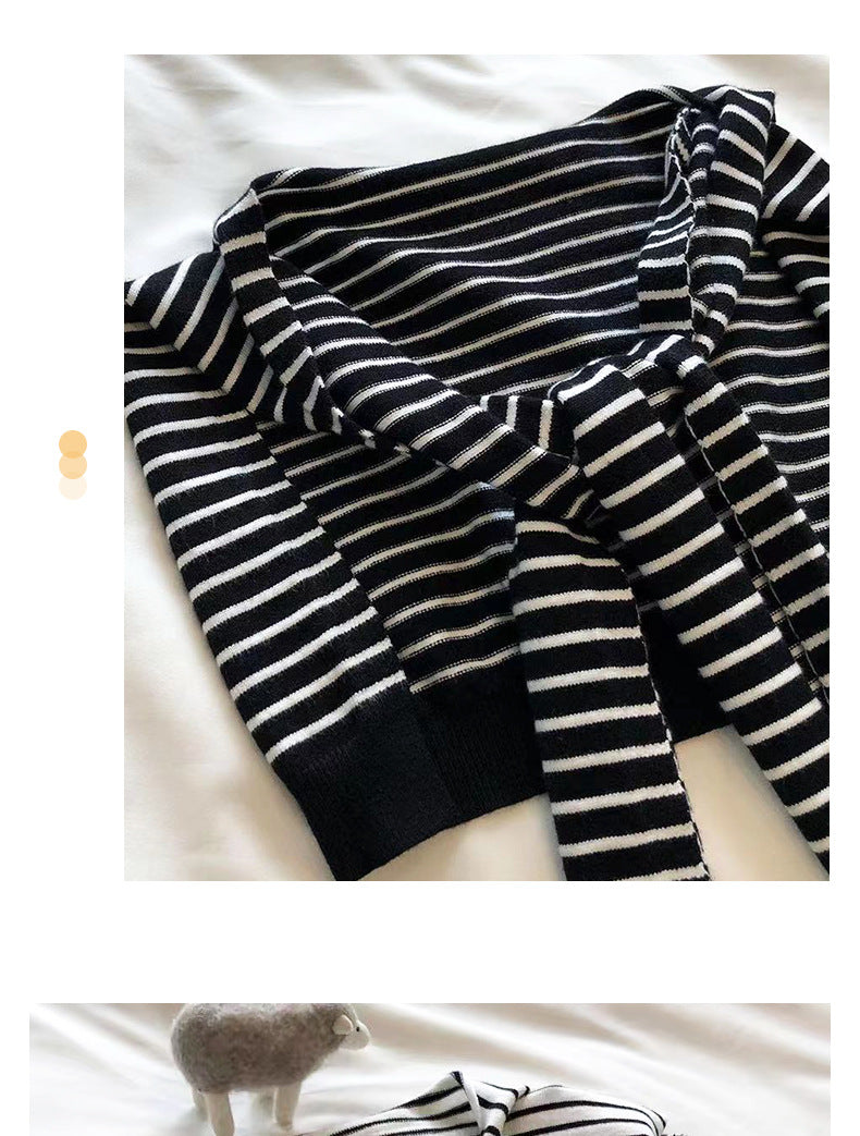Black Chic Striped Knit Tie-Front Shawl - Lightweight Versatile Layering Capelet for Women