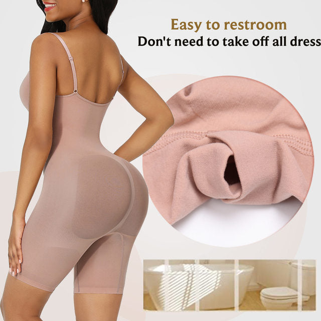 Size M Brown Seamless Full Body Shaper for Women - Tummy Control, Butt Lifter & Thigh Slimmer Bodysuit