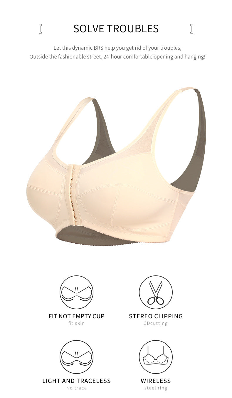 2 Pcs Size M Women's Wireless Large-Cup Lace Bra with Front Clasp - Comfortable, Breathable, Beige