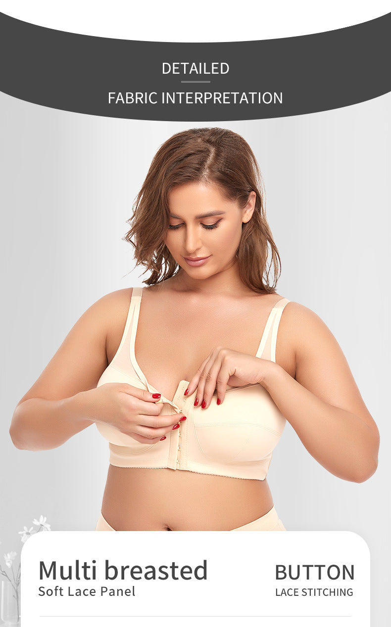 2 Pcs Size L Women's Wireless Large-Cup Lace Bra with Front Clasp - Comfortable, Breathable, Beige