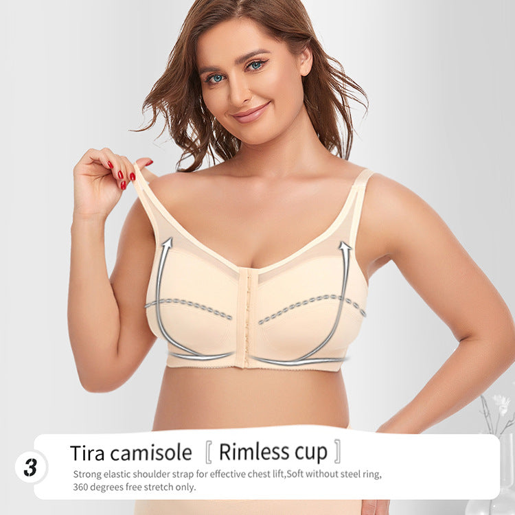 2 Pcs Size XXL Women's Wireless Large-Cup Lace Bra with Front Clasp - Comfortable, Breathable, Beige