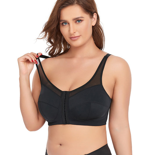 2 Pcs Size 3XL Women's Wireless Large-Cup Lace Bra with Front Clasp - Comfortable, Breathable, Black
