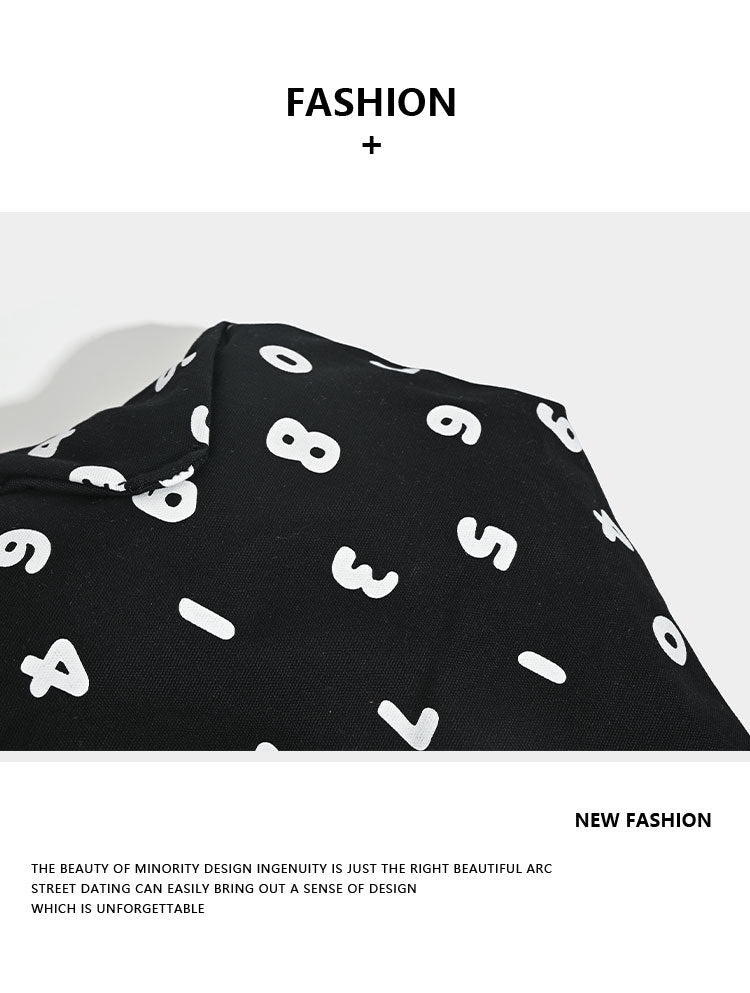 Black and White Chic Number Print Canvas Tote Bag - Lightweight Polyester Shoulder Bag for Everyday Essentials & A4