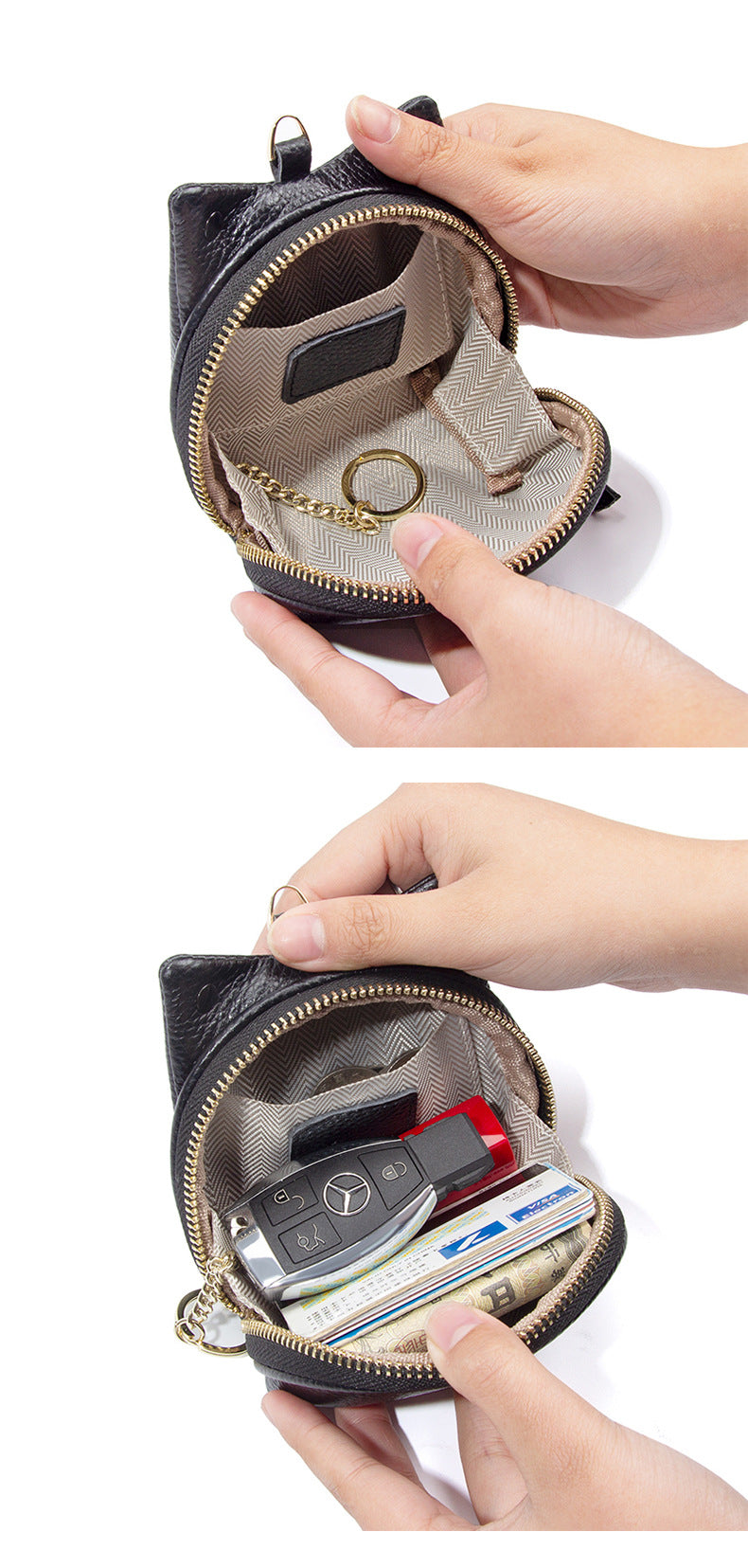 Grey Leather Frog Design Coin Purse - Cute Cartoon Mini Wallet Pouch for Keys & Coins with Keyring