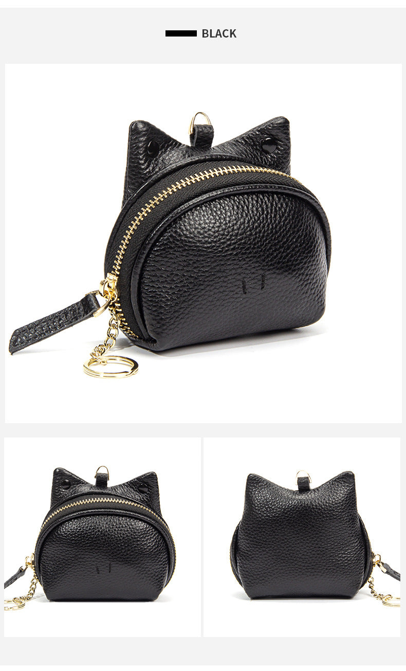 Black Leather Frog Design Coin Purse - Cute Cartoon Mini Wallet Pouch for Keys & Coins with Keyring